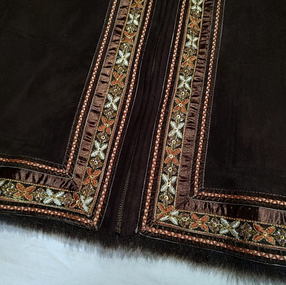 Coldwater Creek Brown Embroidered Boho Faux Suede Fur Lined Jacket Small - Picture 4 of 10
